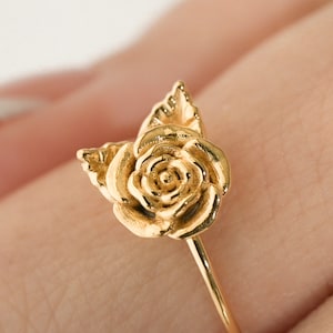 Dainty Rose Flower Ring Sterling Silver or 14k Gold Plate
