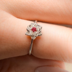 Water Lily Ring •  July Birth Flower Ring • Ruby • 14k Solid Gold or Solid Silver  • Hypoallergenic • Genuine Gemstones