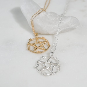 Sterling Silver Gold Plated Crescent Moon Pentacle Pentagram Pendant Moonstone | UK