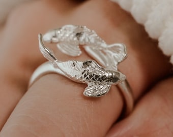 Koi Fish Ring: 3D Printed Sterling Silver Adjustable Band