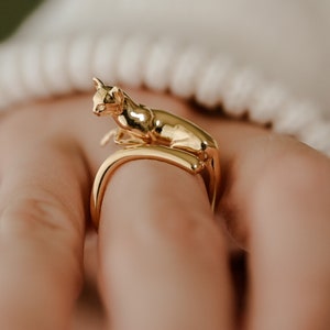 Egyptian Bastet Cat Ring in Sterling Silver, Vermeil, in 18K Gold Plate