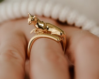 Egyptian Bastet Cat Ring in Sterling Silver, Vermeil, in 18K Gold Plate