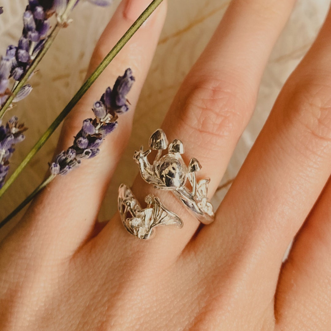 Bague champignon en argent sterling, bague minimaliste inspirée