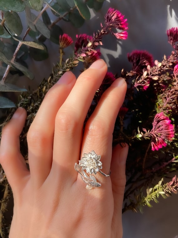 Waterlily and Koi Ring Adjustable Ring Water Lily Ring Lotus Ring Sterling Silver Lotus Flower Boho Chic Pieces Ring Cute Ring Etsy Canada