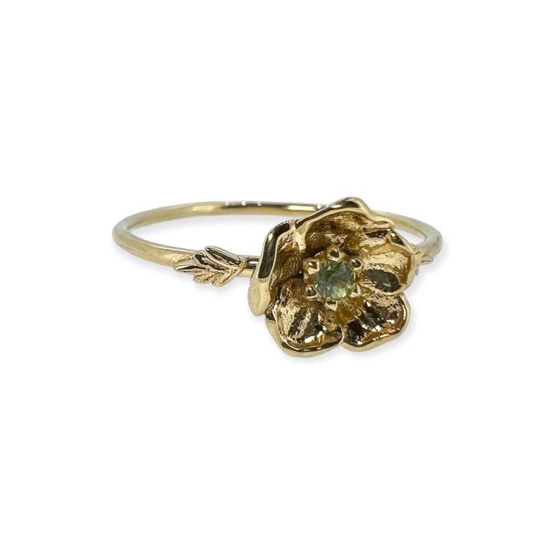 Poppy Ring August Birth Flower Ring Peridot 14k Solid Gold or Solid Silver Hypoallergenic Genuine Gemstones image 8