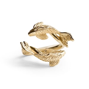 Anillo de pez koi: banda ajustable de plata de ley impresa en 3D