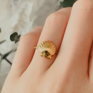 Dainty Seashell Ring in Solid Silver and 14K Gold Plate, Beachy Jewelry ...