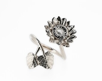 Sunflower Adjustable Statement Ring in Solid Silver, Vermeil, or 18K Gold Plate