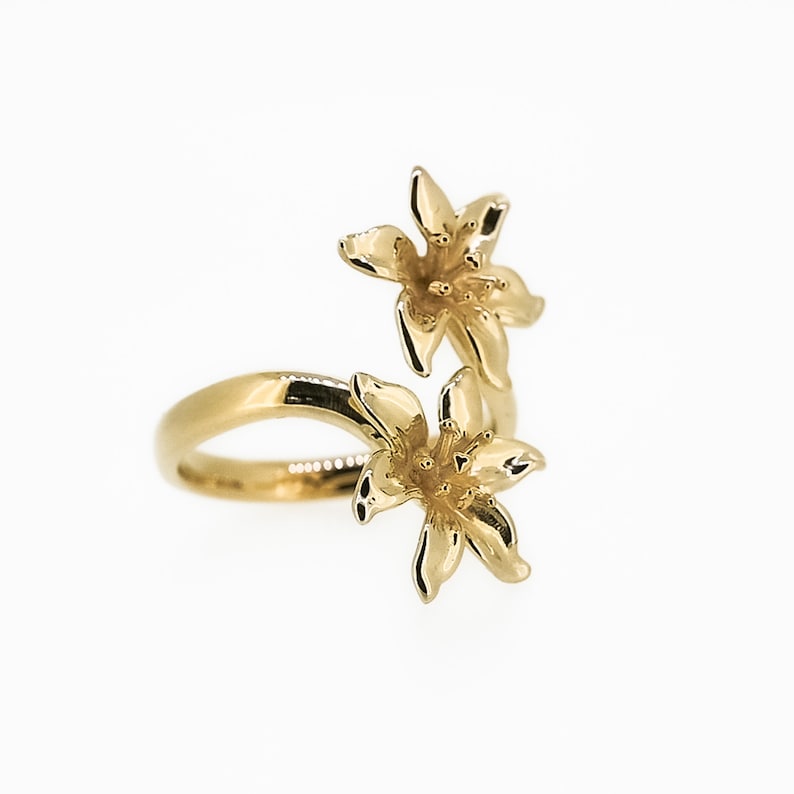 Lily Flower Ring, Adjustable Statment Ring in Sterling Silver, Vermeil, and 18K Gold Plate image 4