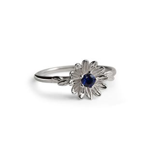 Asterbloemring: geboortesteen saffier, 14k gouden plaat, vermeil of massief zilver Zilver