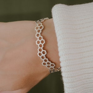 Honeycomb Cuff Bracelet: Geometric 14k Gold Plated Honey Bee Jewelry