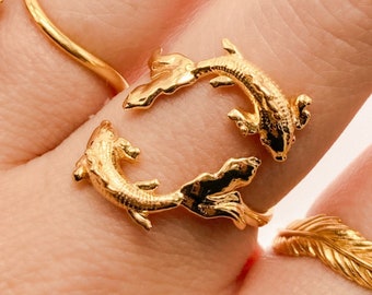 Pisces Ring • Koi Ring, Cute Silver Zodiac Ring, Astrology Ring, Constellation ring, 18K GOLD PLATE