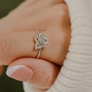 Dainty Rose Flower Ring Sterling Silver or 14k Gold Plate - Etsy