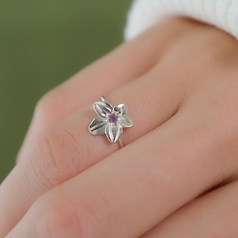 Violet Ring February Birth Flower Ring Amethyst 14k Solid Gold or Solid Silver Hypoallergenic Genuine Gemstones image 9