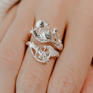 Enchanted Forest Mushroom Ring in Sterling Silver, Vermeil, 14K Gold Plate Solid Silver