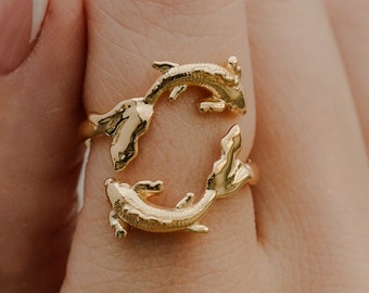 Pisces Ring • Koi Ring, Adjustable Cute Silver Zodiac Ring, Astrology Ring, Constellation ring, solid gold