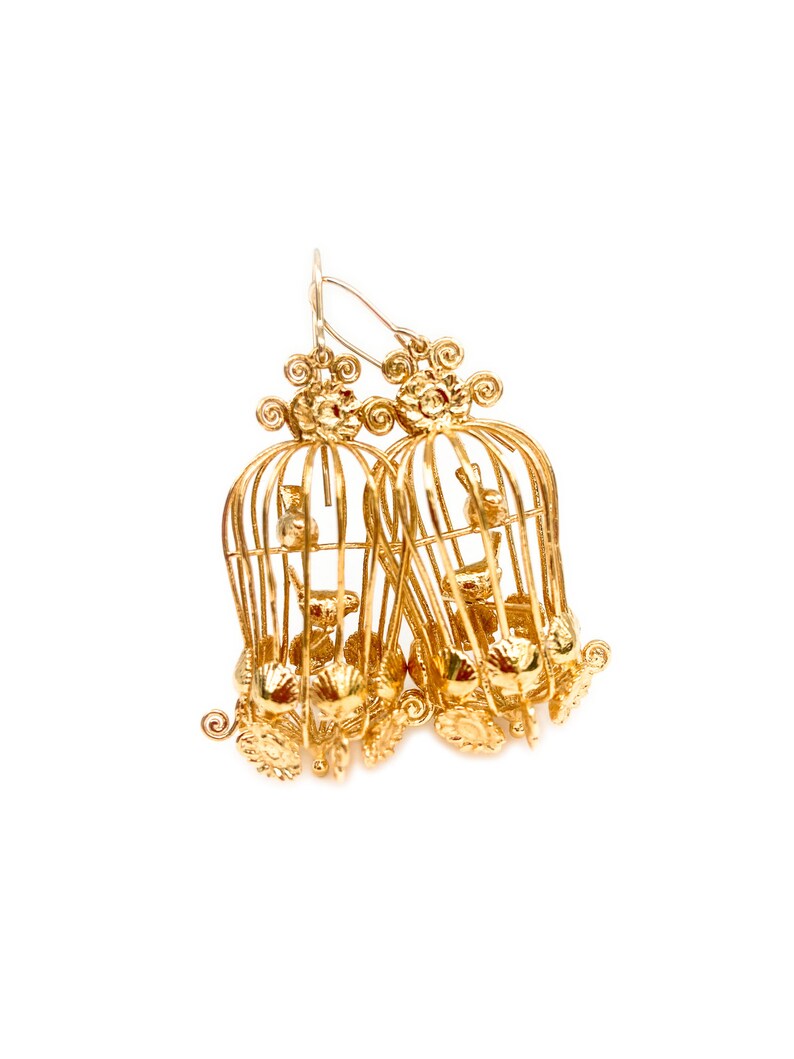 18k Gold Birdcage Earring Vintage Inspired Bird Earrings Etsy