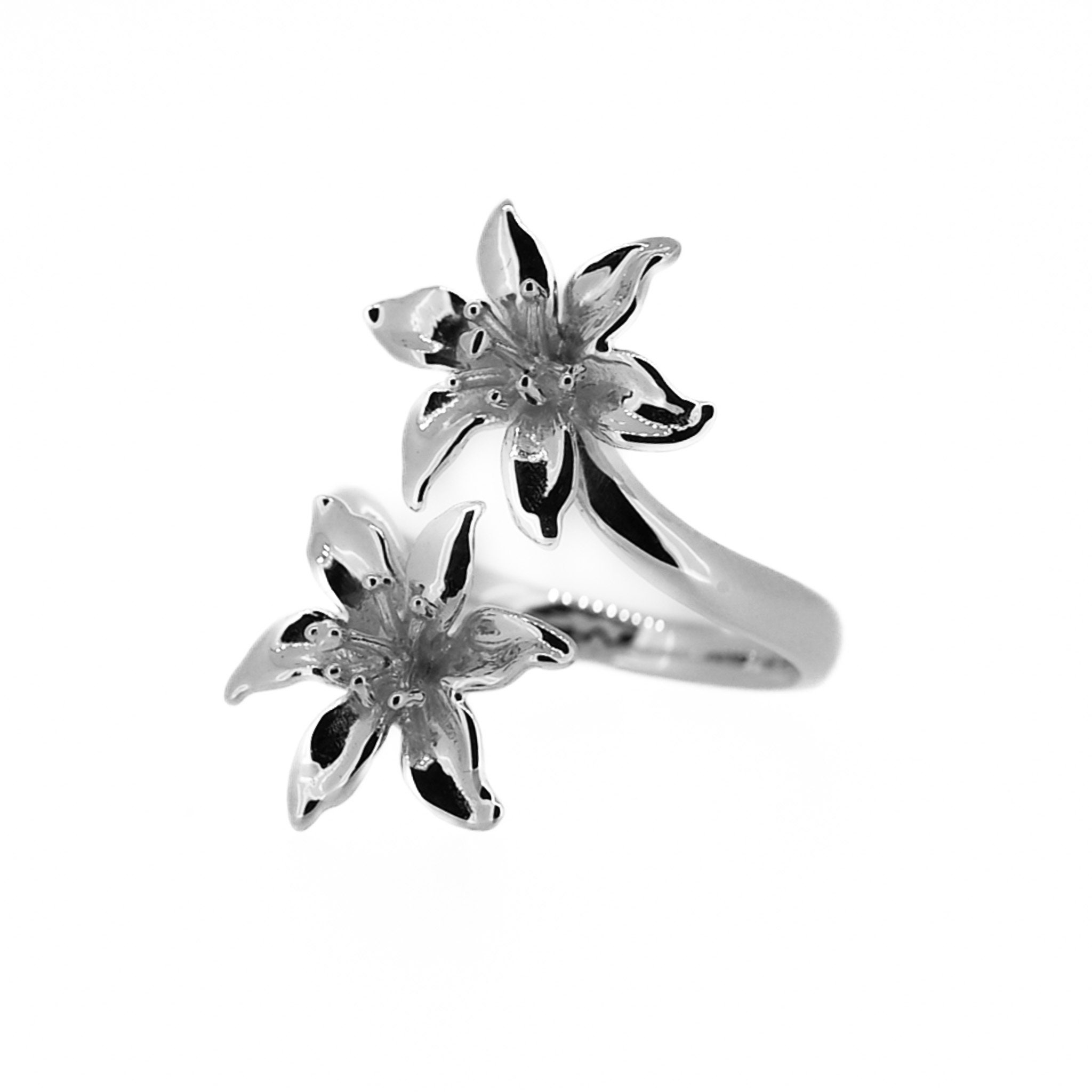 Lily Flower Ring, Adjustable Statment Ring in Sterling Silver or