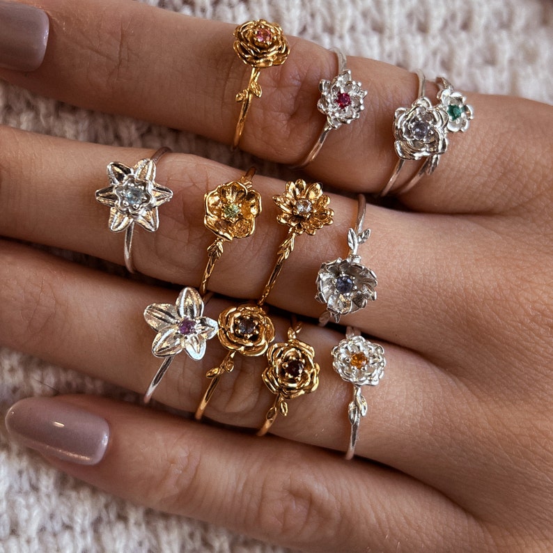 Water Lily Ring July Birth Flower Ring Ruby 14k Solid Etsy