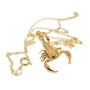 Scorpion Pendant Necklace 14k Solid Gold, Sterling Silver, Vermeil, of 14K Gold Plate