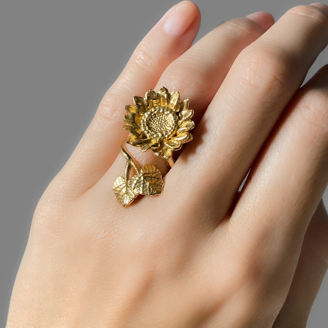 Sunflower Adjustable Statement Ring in Solid Silver, Vermeil, or 14K ...