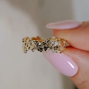 Dogwood Flower Ring, in Silver, Vermeil, 14K Gold Plate, Solid 14K Gold, Wedding Band or Stacking Band.