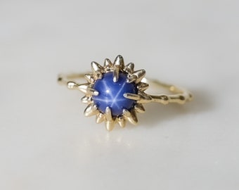 Cat's Eye Sapphire Ring with Sunburst Solid Gold or Solid Silver Setting