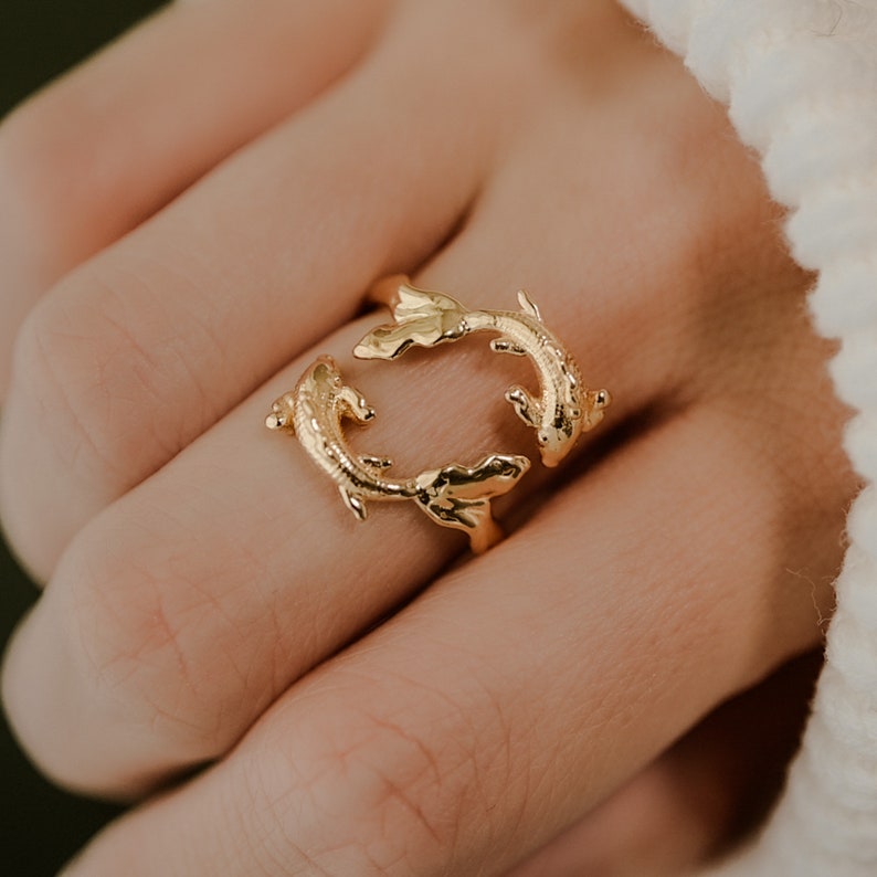 Pisces Ring Koi Ring, Cute Silver Zodiac Ring, Astrology Ring, Constellation ring, 18K GOLD PLATE image 3