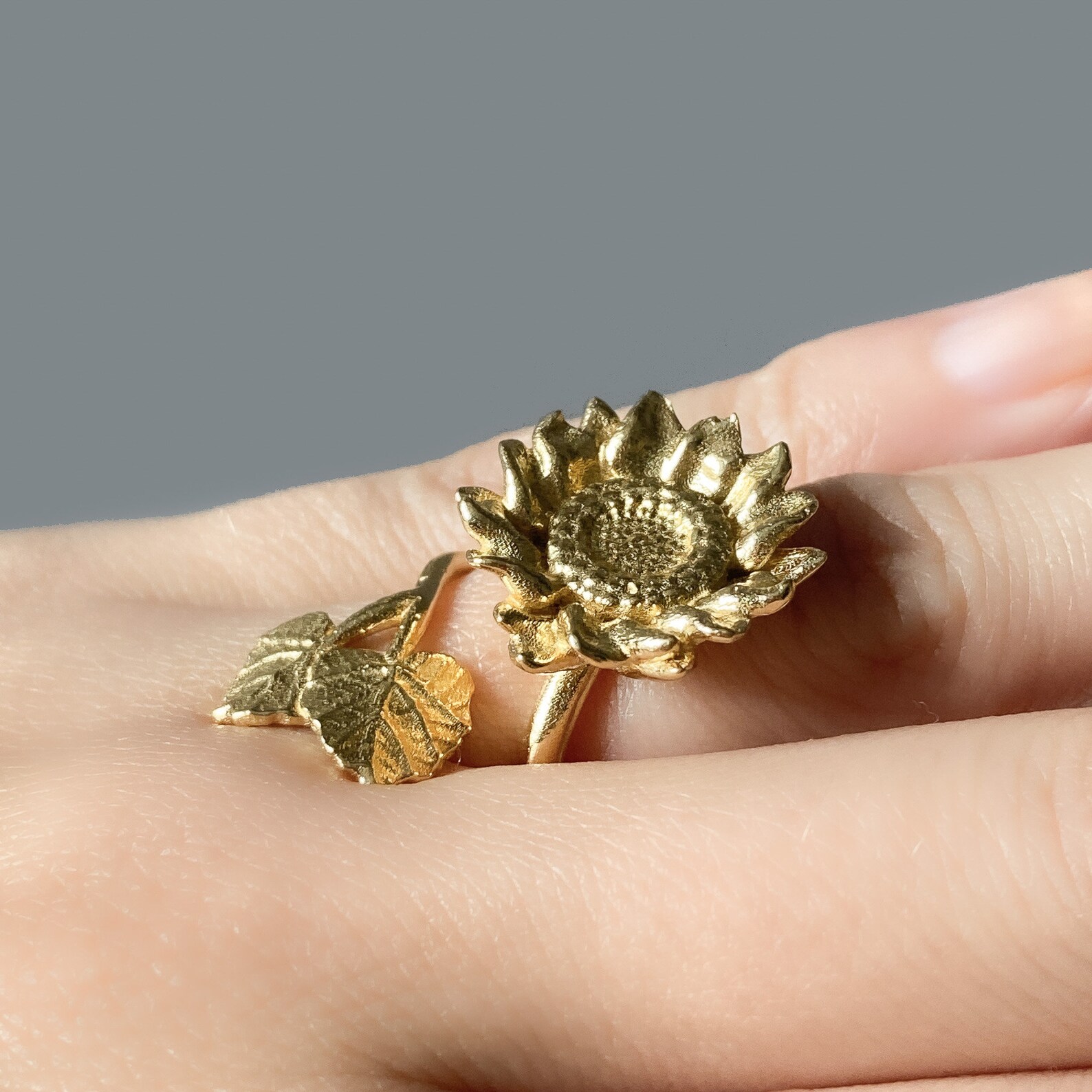 Sunflower Adjustable Statement Ring in Solid Silver, Vermeil, or 14K ...