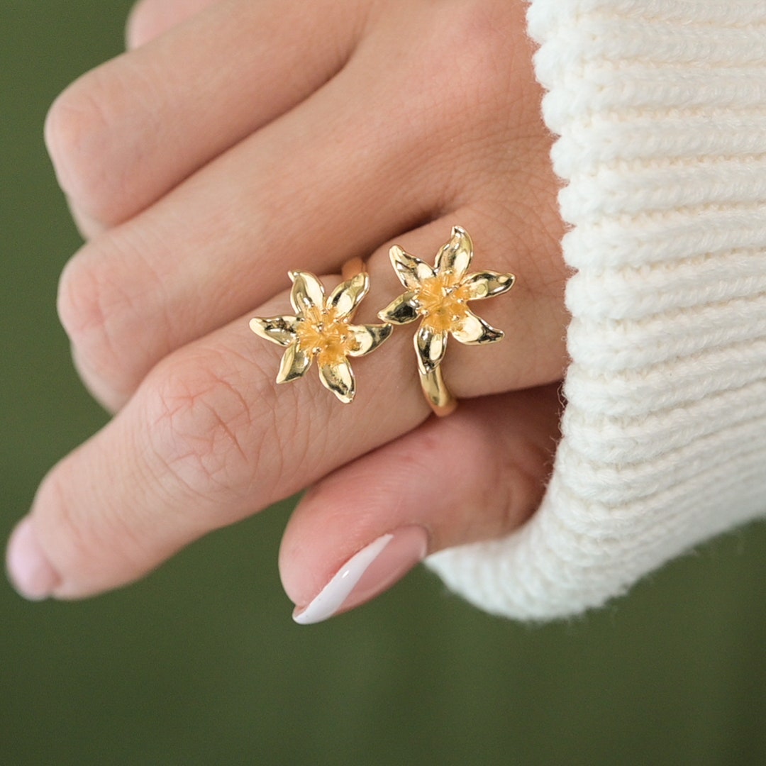 Lily Flower Ring Adjustable Statment Ring in Sterling Silver Etsy