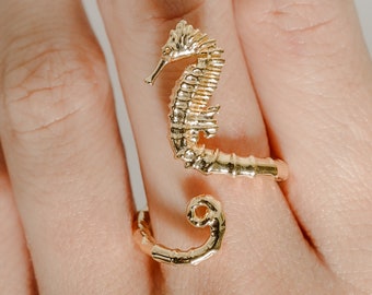 Seahorse Ring in Solid Silver, Vermeil, or 14K Gold Plate