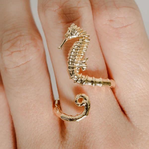 Seahorse Ring in Solid Silver, Vermeil, or 14K Gold Plate
