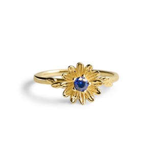 Asterbloemring: geboortesteen saffier, 14k gouden plaat, vermeil of massief zilver afbeelding 2