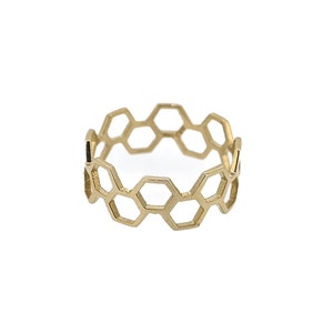 Honey Comb Hexagon Ring in Solid Gold, Solid Silver, Vermeil, and 14K Gold Plate