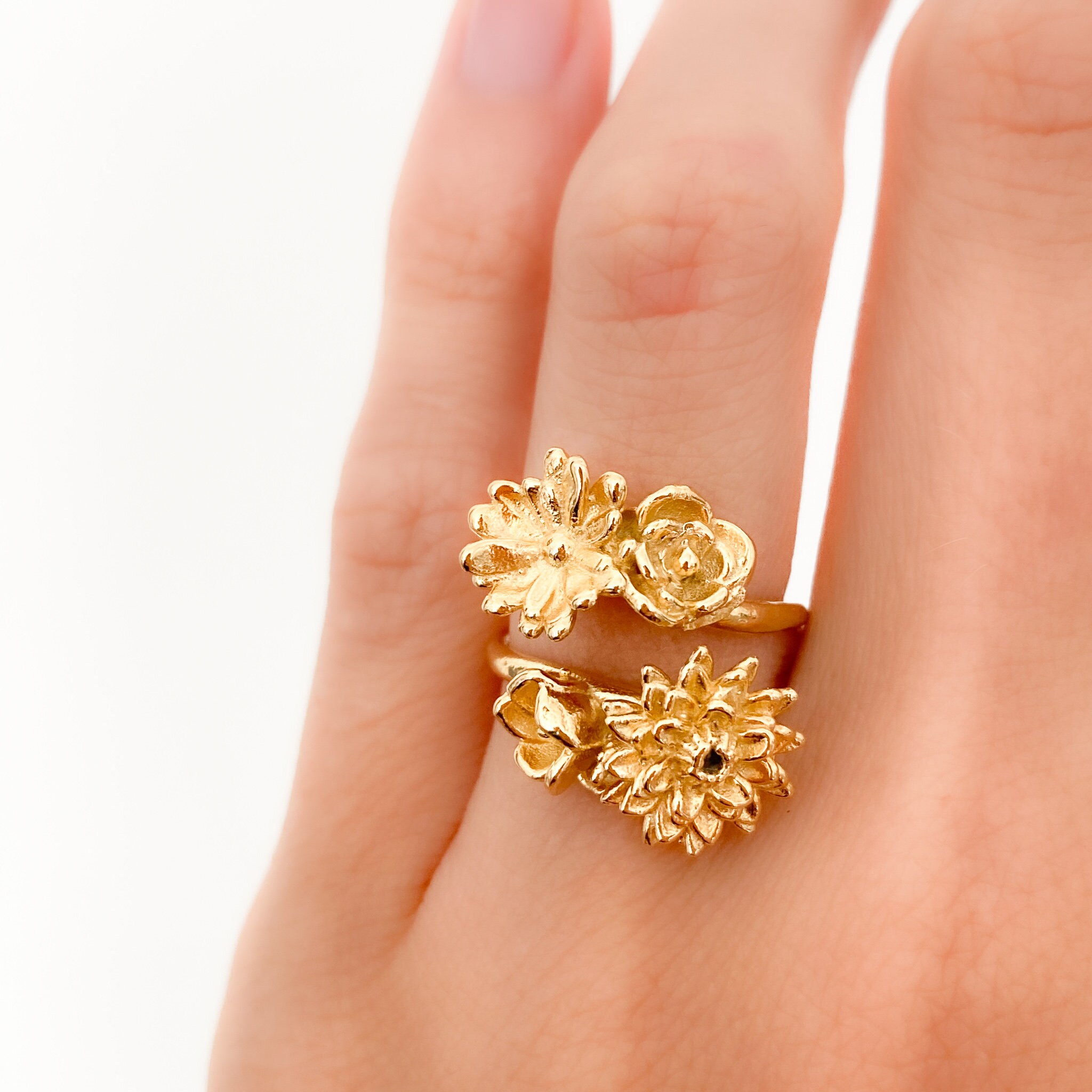 Floral Flower Bouquet Ring Etsy