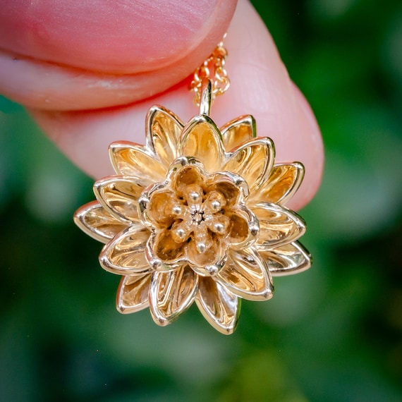 Lotus Flower Pendant Necklace: 14K Gold or Sterling Silver - Etsy