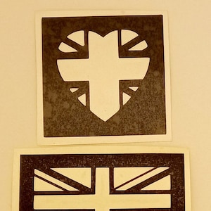 Estênceis de coração Union Jack para gravação em vidro (mistura de 3 designs) Presente comercial do Reino Unido, hobby, artesanato, rugby, jubileu das Olimpíadas
