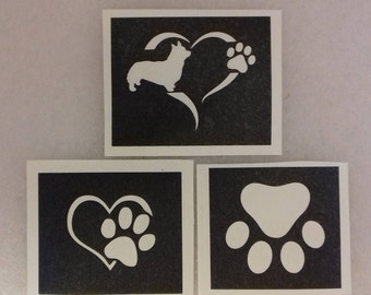dog paw stencil mix (3 different designs) for etching on glass  hobby craft present gift glassware Crufts heart
