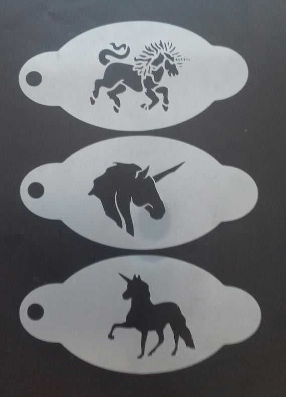 3 X Unicorn Face Painting Stencils Reusable Many Times Party