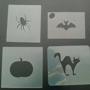 Halloween face painting stencil set including 4 stencils -  cat bat spider pumpkin