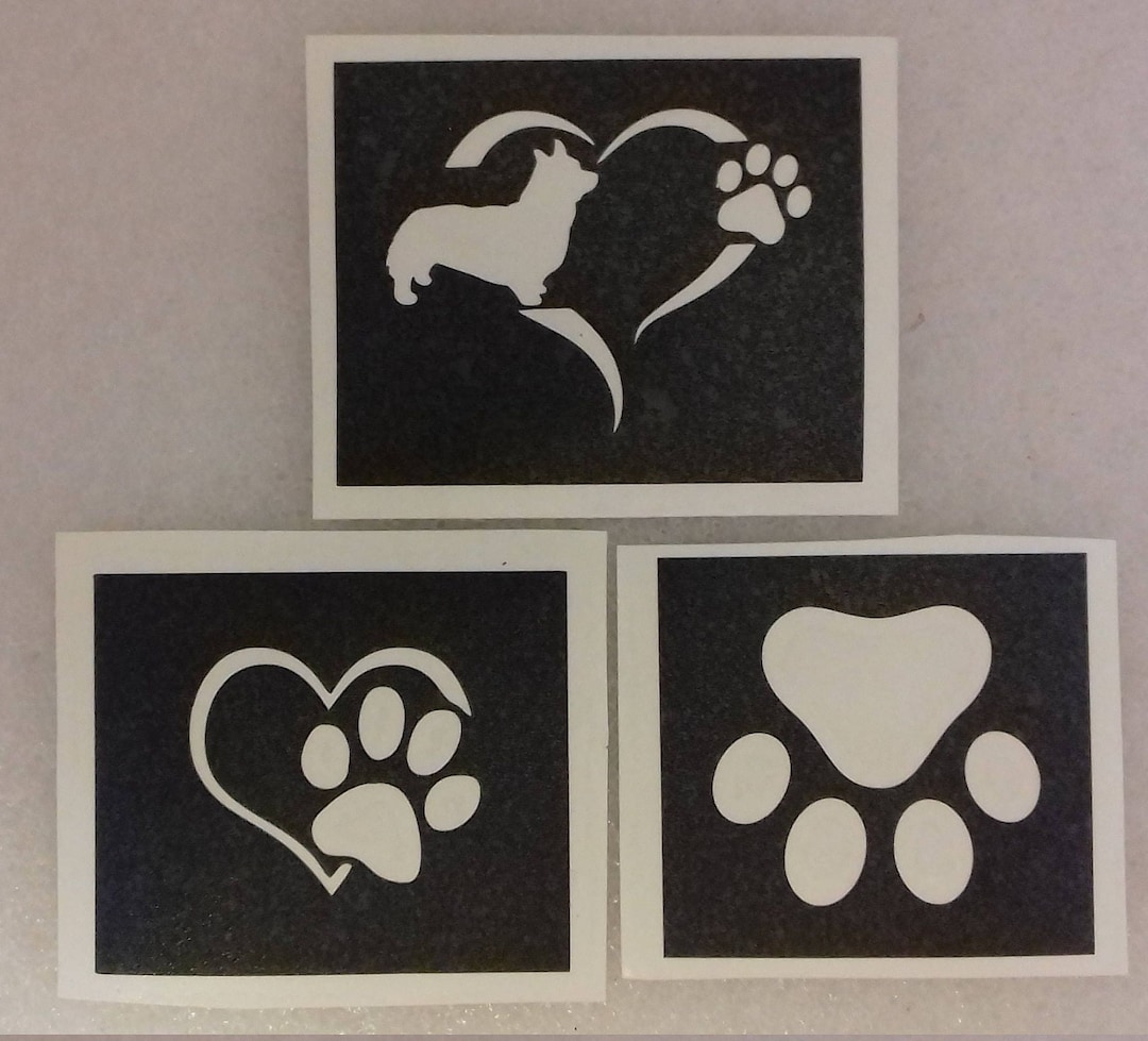 Dog Paw Stencil Mix (3 Designs) for Glitter Tattoos / Airbrush / Face ...