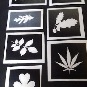 Pochoirs à thème feuilles / feuilles pour la gravure sur verre (mixte) fougère érable cannabis chêne trèfle gland Active