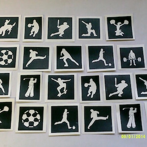 Sport thema stencils voor het etsen op glas (gemengd) voetbal karate surfer skater rollerblader