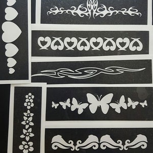 30 x Bracelet stencils for glitter tattoos / airbrush / henna dolphin flower heart festival festivals