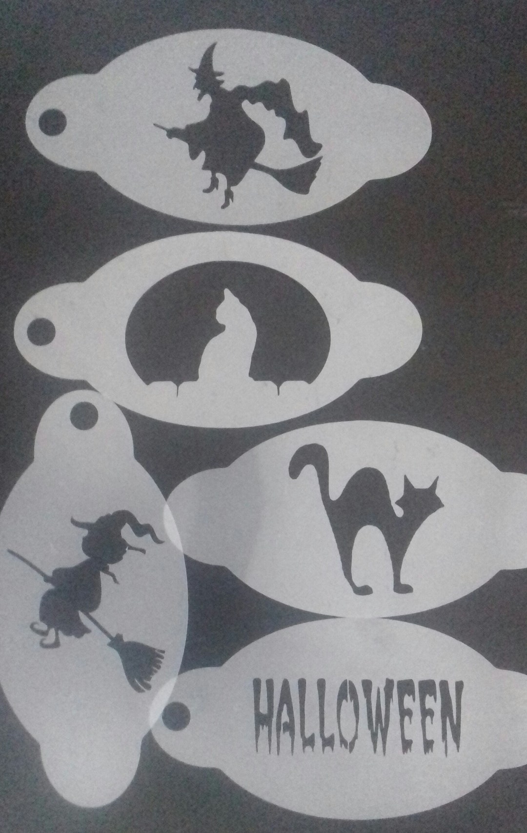 5 X Halloween Themed Face Painting Stencils Halloween Word Cats Witches ...