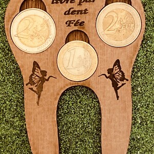 porte-monnaie fée des dents Bois sur mesure en forme de dent de 6 mm fabriqué dans nos locaux au choix entre 1 et 5 livres euros