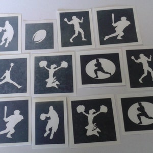 American Sport thema stencils voor etsen op glas (gemengd) honkbal basketbal cheerleader