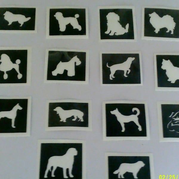 Dog themed stencils for glitter tattoos / airbrush tattoos / face painting / many other uses!  girls boys Alsatian chihuahua Westie Poodle