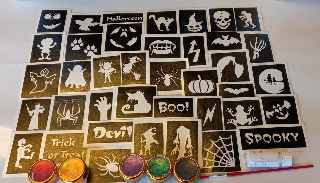 Halloween Glitter Tattoo Set Including 60 Stencils 5 Glitter Etsy