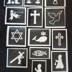 10 - 100 Bijbelverhaal stencils voor etsen op glazen regenboog walvisduif kruis Pasen Jezus Christendom Crhistmas geschenk